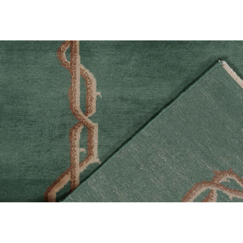 Rug & Kilim’S Chinese Art Deco Rug In Green With Brown And Blue Floral Patterns, Rectangle 5' x 8'