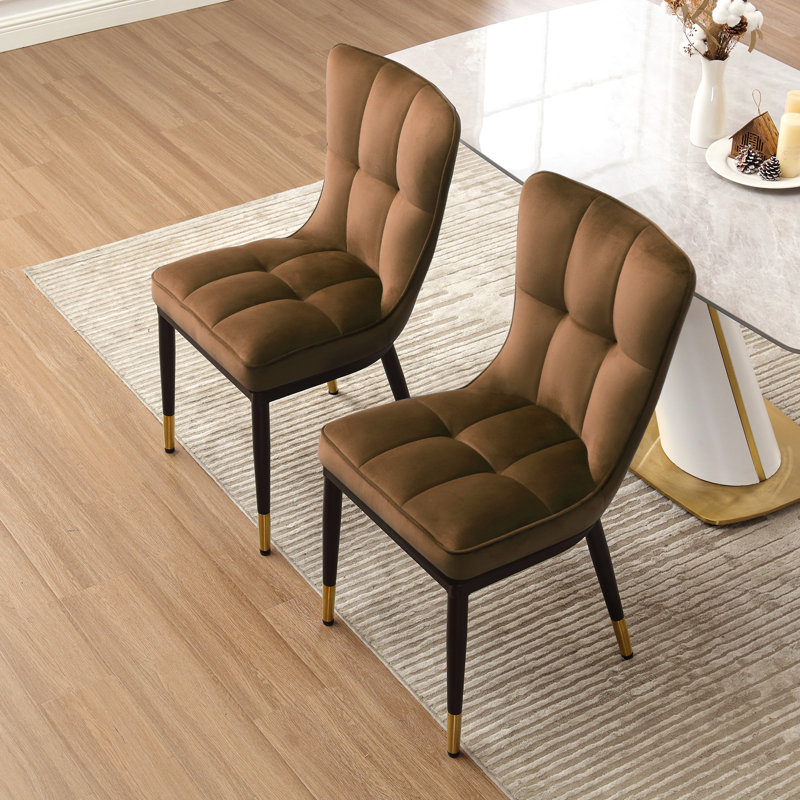 Velvet Upholstered Dining Chair, Camel