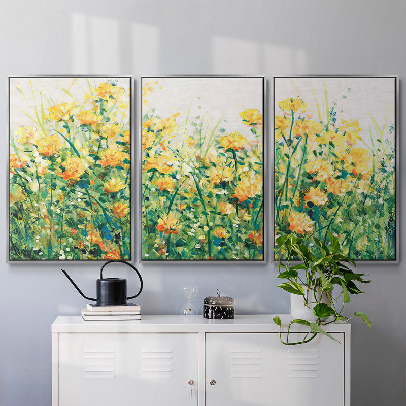 Jardin en fleurs III 3 pièces, Argent, H 40 po x l 78 po x P 2 po