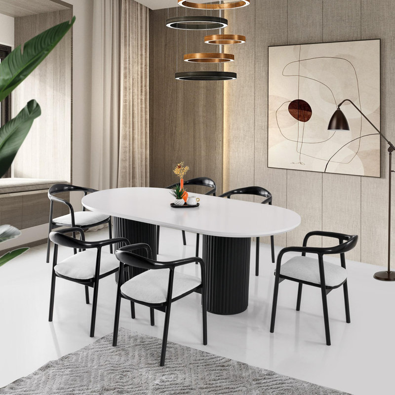 Ferro Beech Oval Dining Table, White, Black