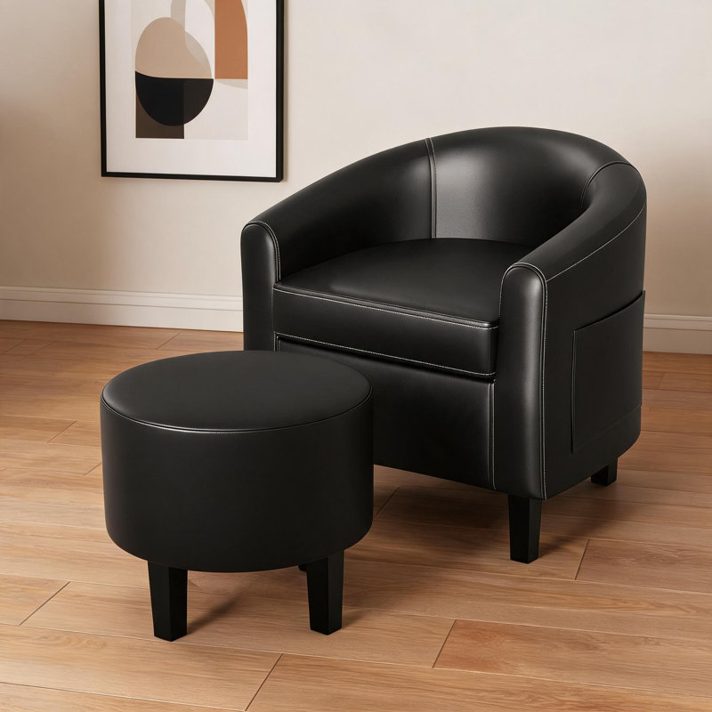Fauteuil d'appoint avec repose-pieds en similicuir, Noir