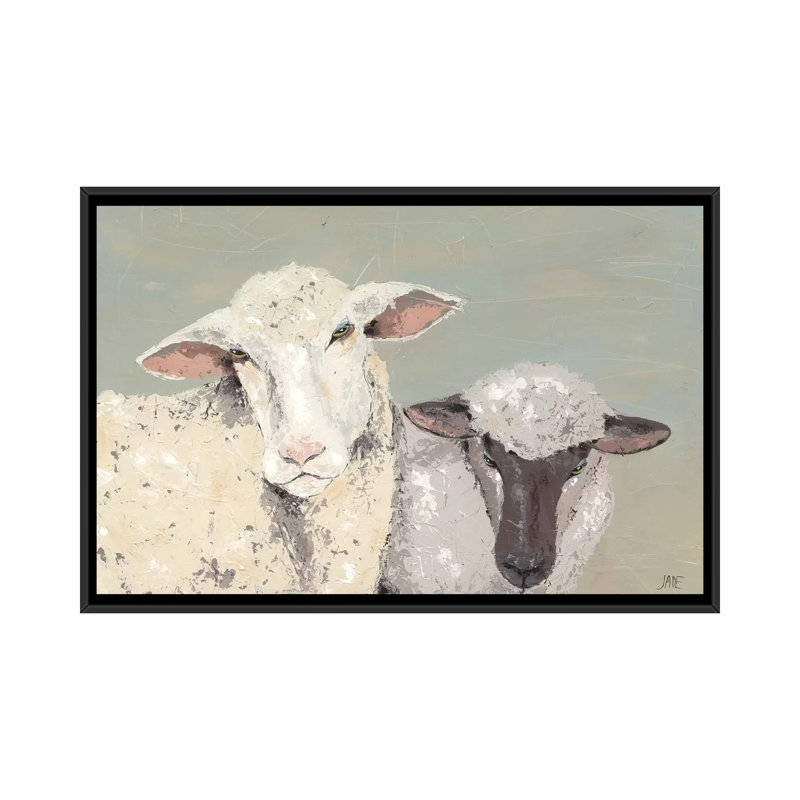 « doux agneaues i », reproduction sur toile, H 18 po x l 26 po x P 1,5 po, Toile avec cadre noir, Pas de tapis