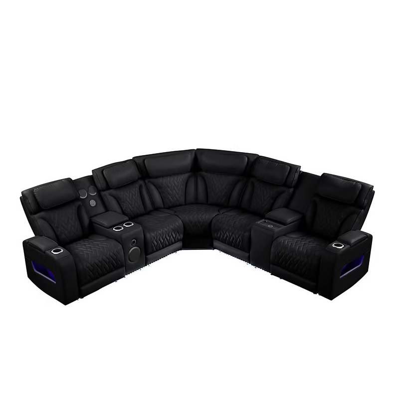 Canapé modulaire Skaline inclinable noir, Cuir noir