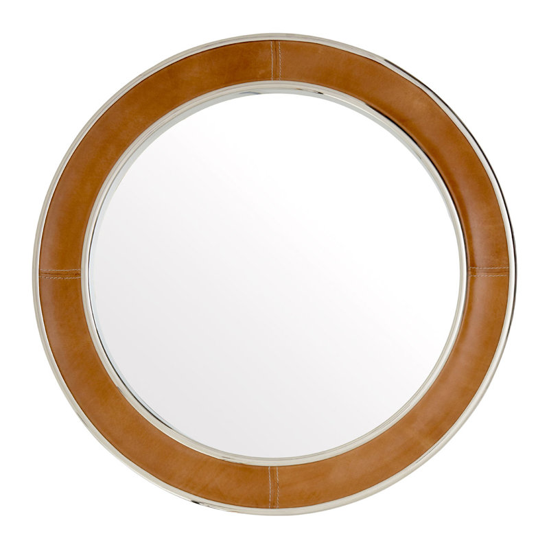 Check Solid Wood Flat Wall Mirror, 45cm H x 45cm W x 4cm D, Tan