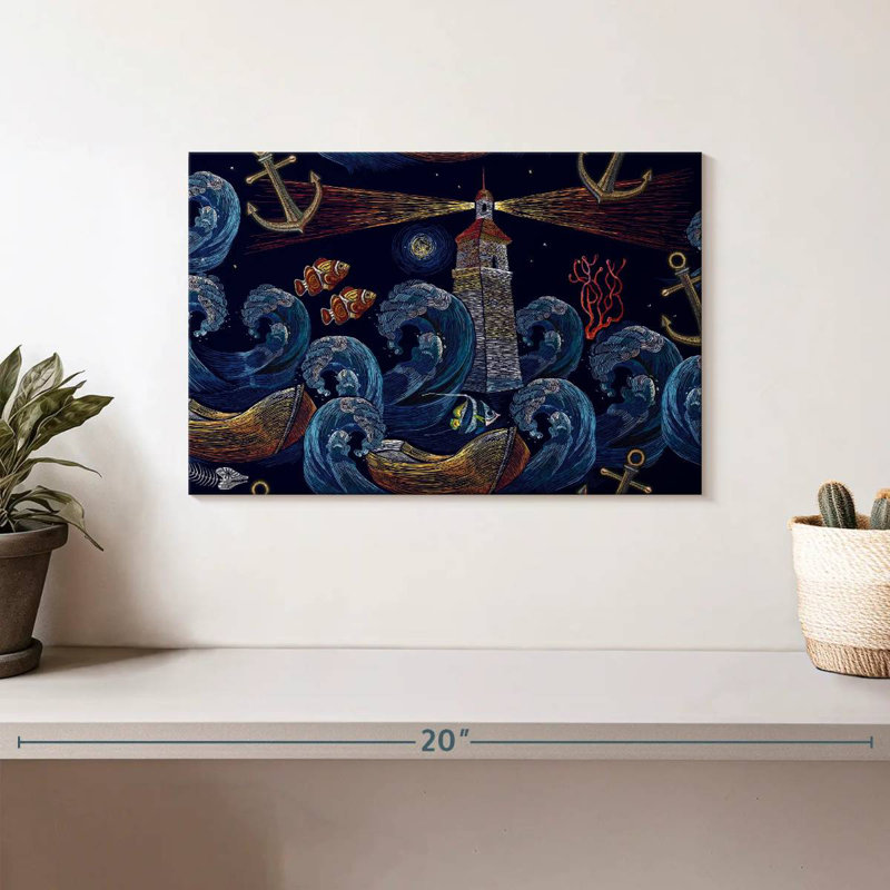 Embroidered  lighthouse Aletra, H 8 po x l 12 po