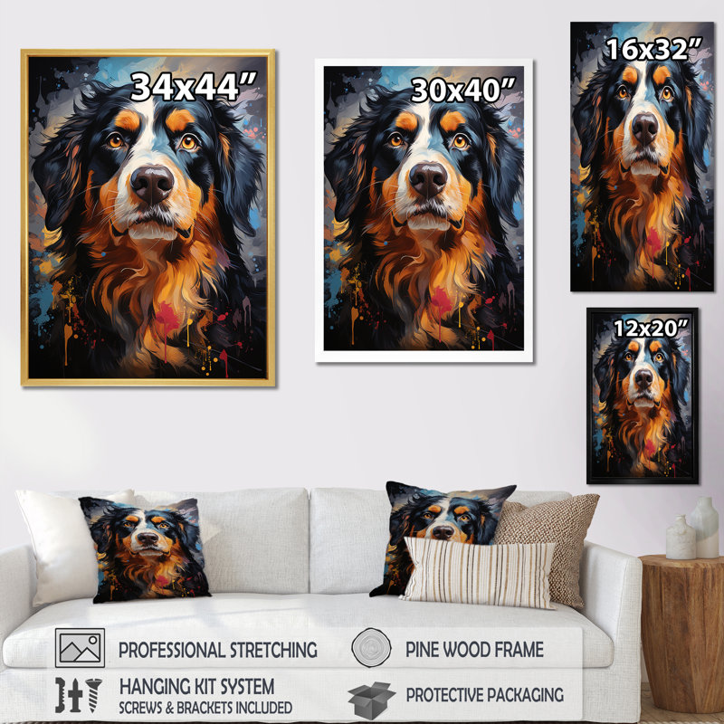 Bernese Mountain Majesty sur toile, H 32 po x l 16 po x P 1 po, Cadre simple noir