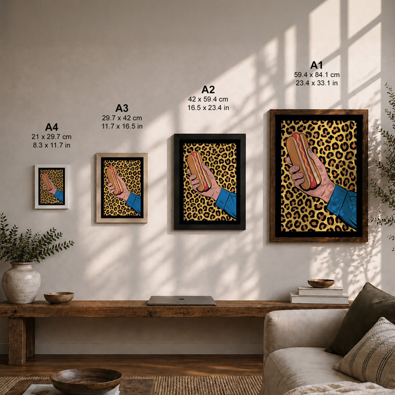 Hand Holding Hot Dog Pop Art - Print, Unframed, A3 - 42.0 x 29.7 cm