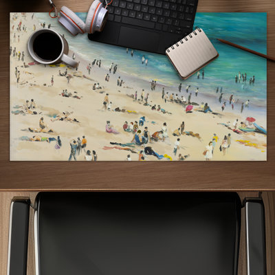 Summer Crowd at the Beach - Turquoise Gaming Mat for Decor