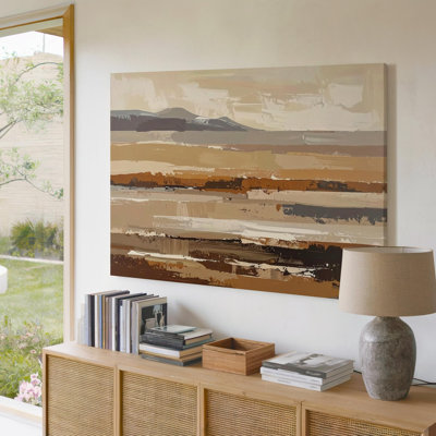 "Earth Horizons" abstrait Canvassoft, paysage neutre, art mural, toile, prêt à accrocher, galerie, décoration intérieure, décoration moderne