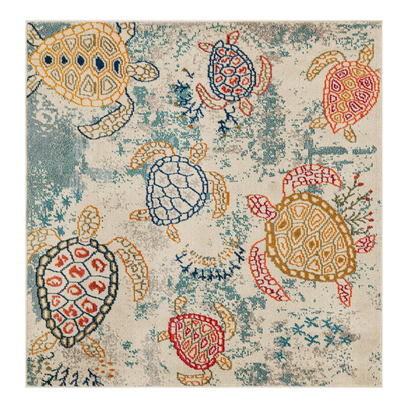 Vargas Animal Print Beige Area Rug, Square 6'1"