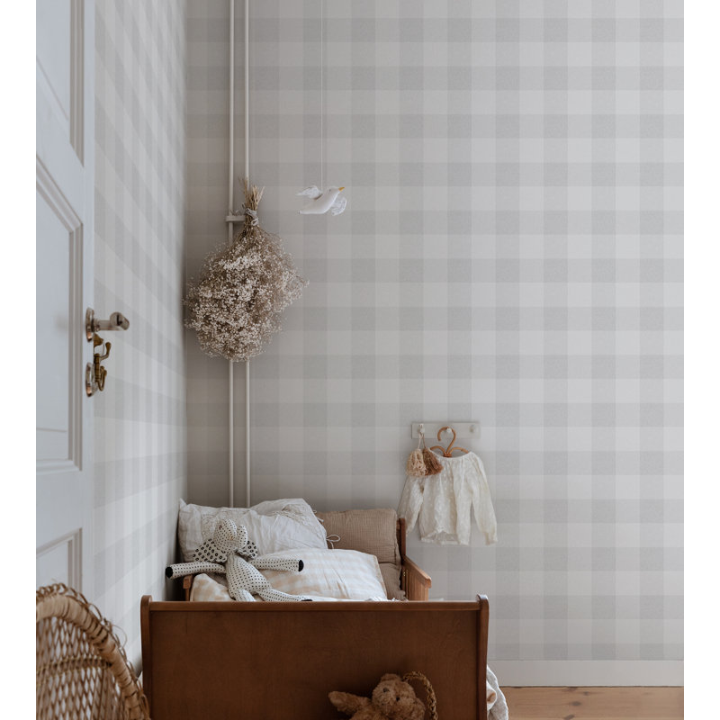 Villa Dalarö II Gingham Wallpaper Roll, Mineral Gray