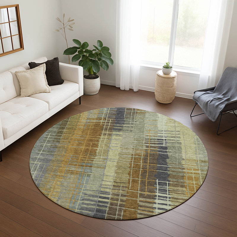 Machine Washable Indoor/Outdoor Millner ACN2261 Stripes Rug, Round 8'