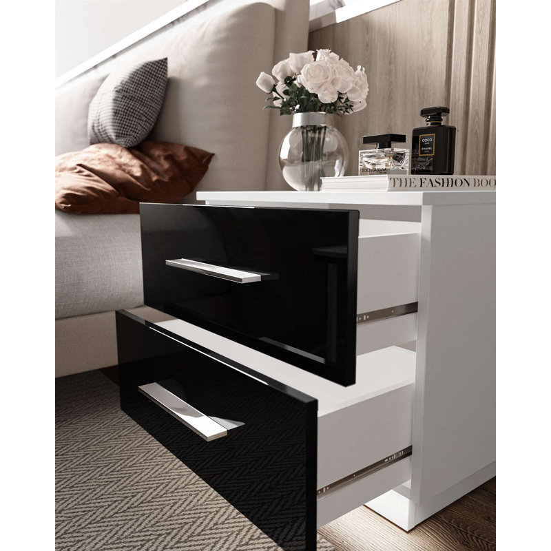 Varonique 55cm W Plywood / Laminate Board Bedside Table, White/Black