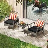 3 Pcs Patio Pe Wicker Furniture Set With 5-level Adjustable Backrest Bistro Set
