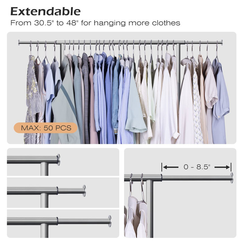 Rebrilliant Korban Heavy Duty Rolling 2 Shelves Garment Rack | Wayfair