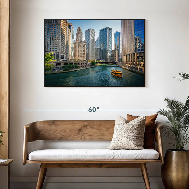 Chicago River Tour Boat, 43 po x 29 po, Cadre flottant noir