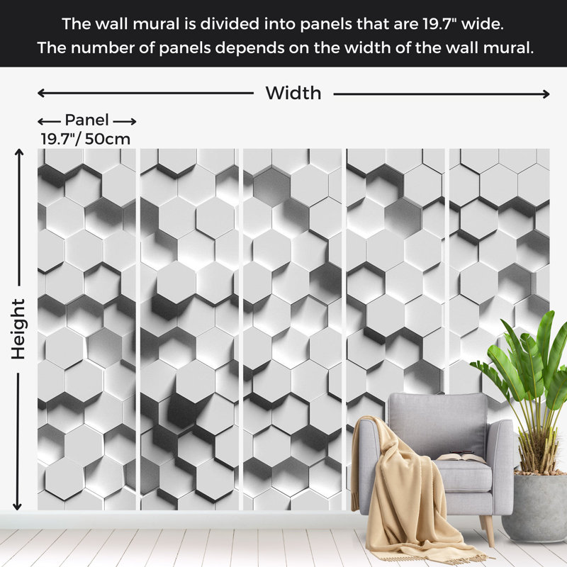 Papier peint géométrique - Motif hexagonal, L 137 po x L 96 po