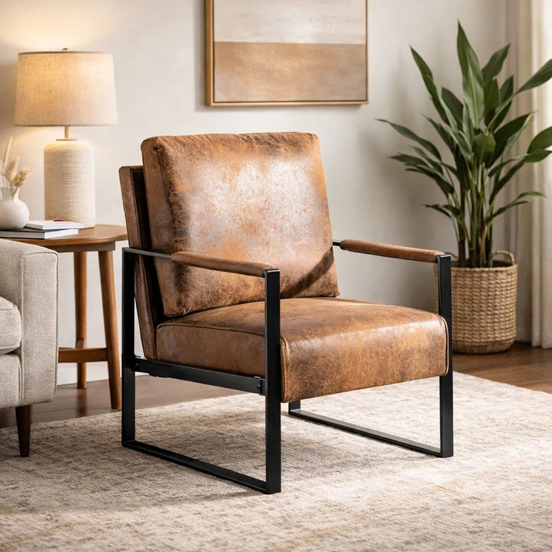 Chaise avec accoudoirs Kriya Accent, Brown Yellow Microfiber