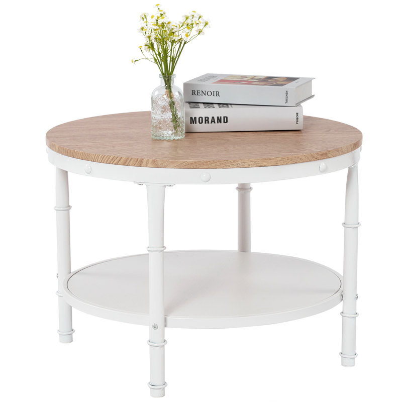 Table basse vintage rétro à 2 niveaux, Bois naturel, H 18,3 po x l 31,5 po x P 31,5 po