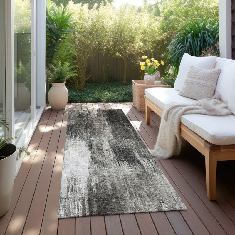 Tapis intérieur / extérieur en polyester tissé à la machine Caseville, Tapis de couloir 2 pi 3 po x 7 pi 6 po