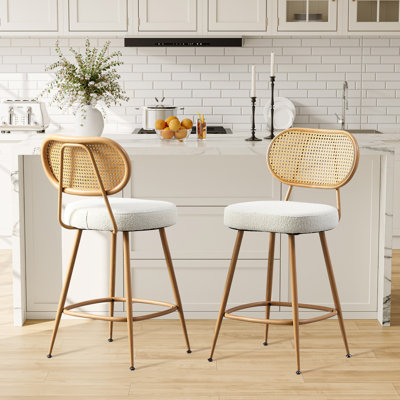 Tabouret 26 "Mid-Century à hauteur de comptoir moderne avec dossier en rotin