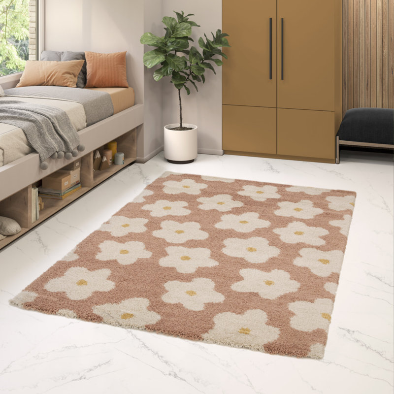 Dedie Floral Shag Area Rug, Rectangle 80 x 150 cm