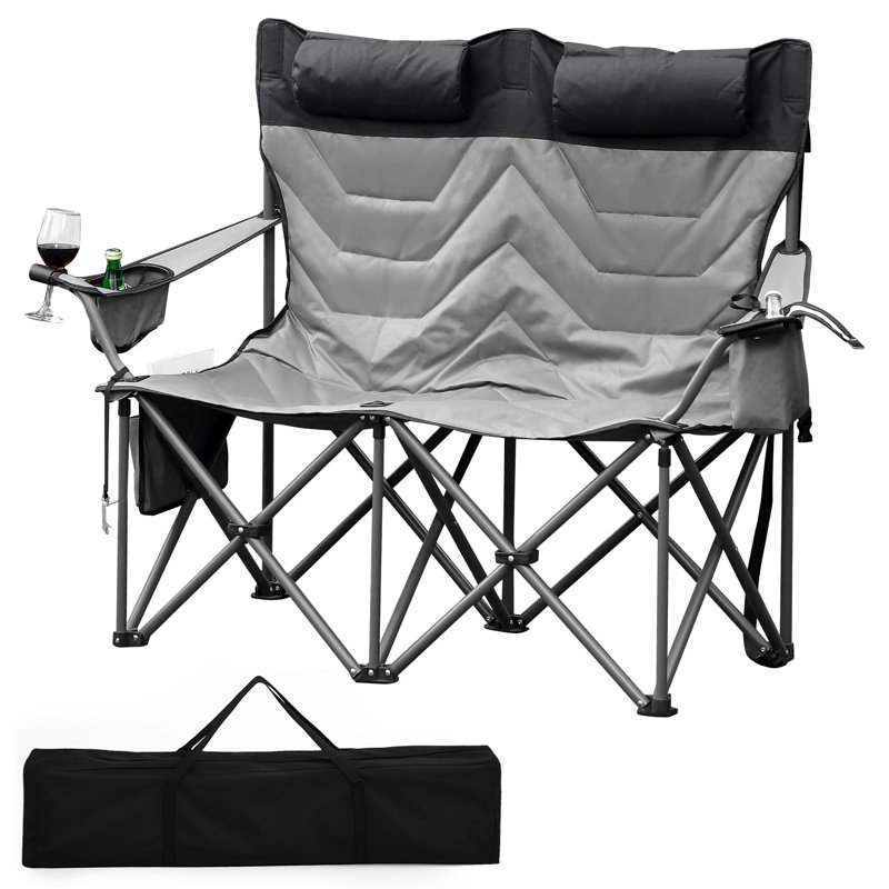 Chaise de camping surdimensionnée pour 2 personnes, chaise d'extérieur pliante robuste avec porte-gobelets et sac de transport, capacité de 800 lb