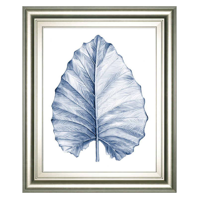 Art mural feuille indigo - 22 po x 26 po - cadre argenté