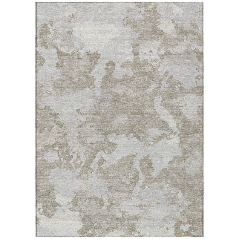 Tapis extérieur lavable abstrait taupe et brun 10 pi x 14 pi
