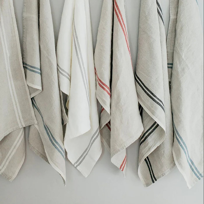 Brookline Stripe Tea Towel Kitchen Towel, Ivory/Grey