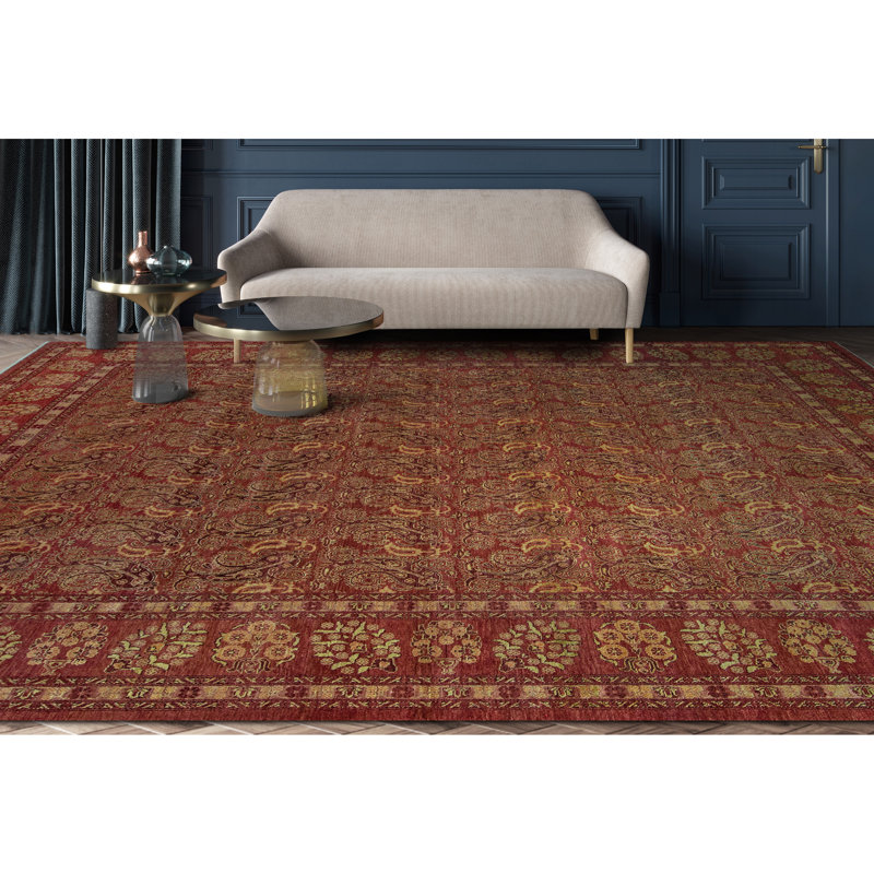 Wool Oriental Area Rug in Rust, Rectangle 9' x 12'