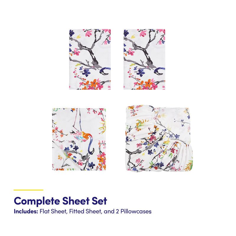 Printed Double Brushed Microfiber Bed Sheet Set, Botanical, Cal. King Sheet Set with 2 Pillowcases