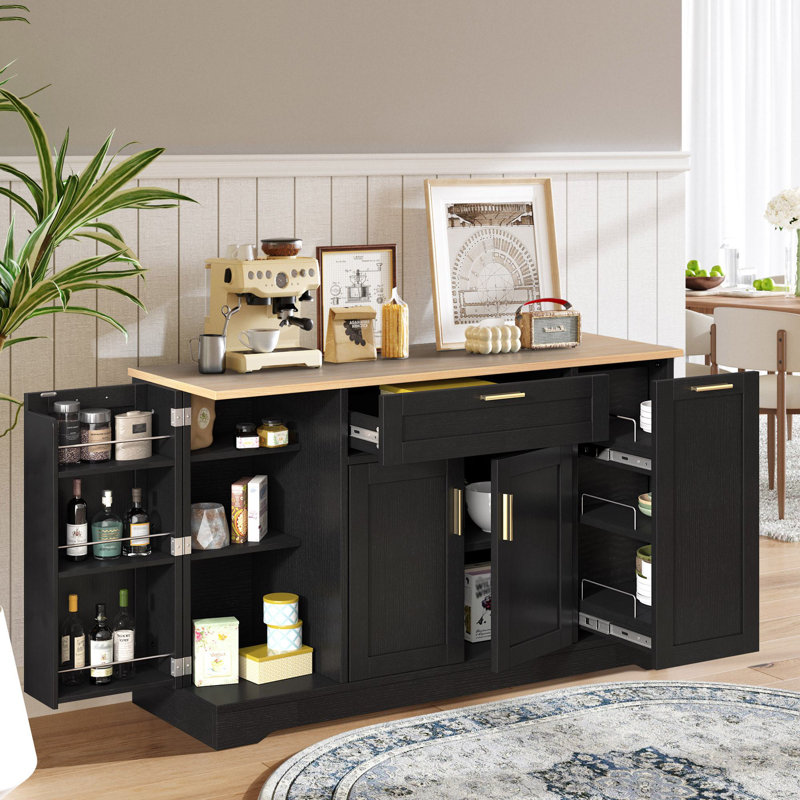 Étagère de rangement à 3 niveaux pour îlot de cuisine 53,7 po Mayrani, Noir