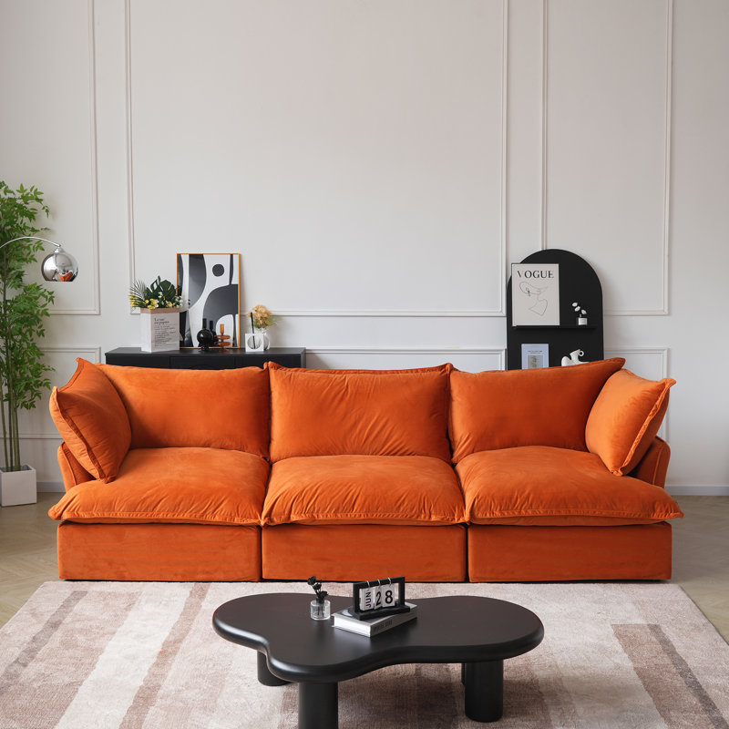 Canapé modulaire rembourré en velours côtelé 3 pièces Fairford Nedek, Velours orange