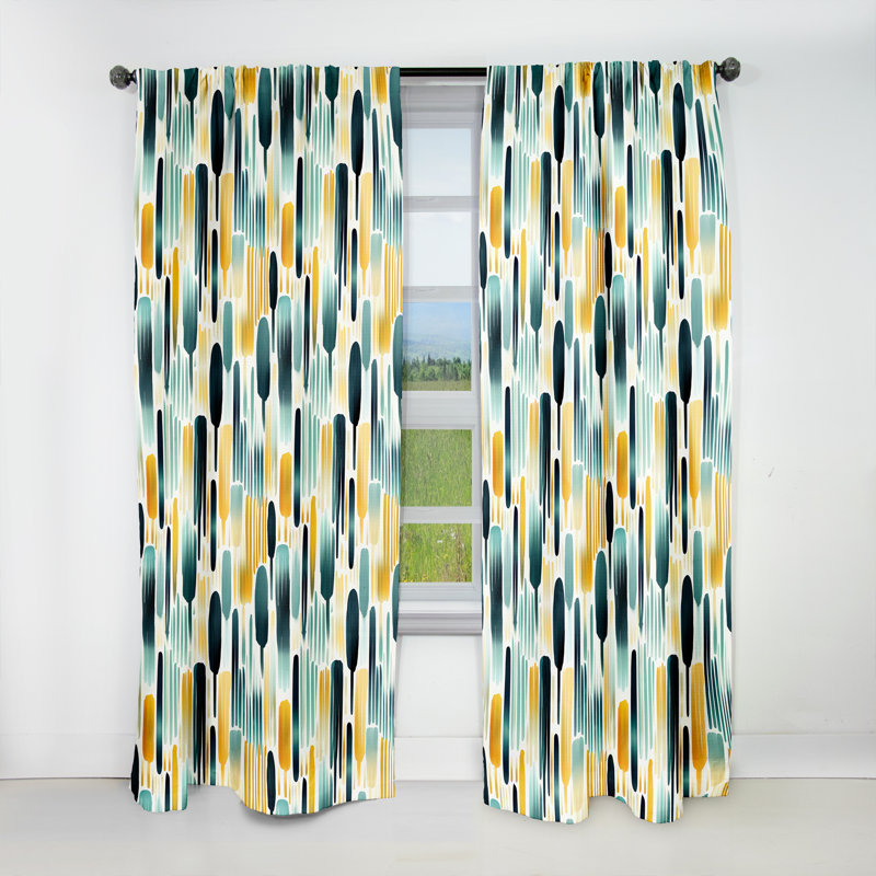 Panneaux de rideaux rayés vert et jaune, peinture jaune, L 52 po x L 95 po