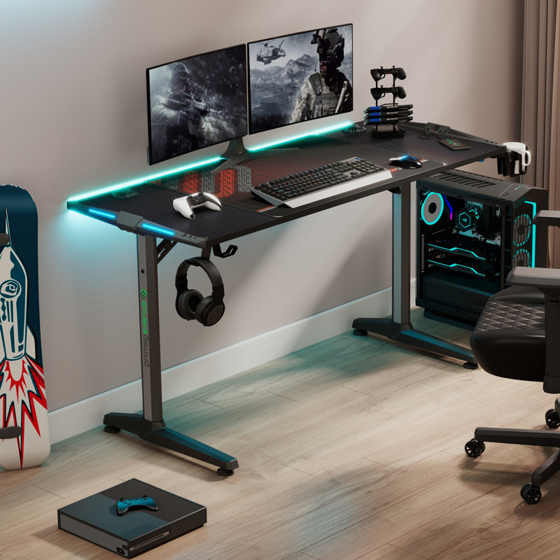 Metal Base Computer Desk with Power Outlet