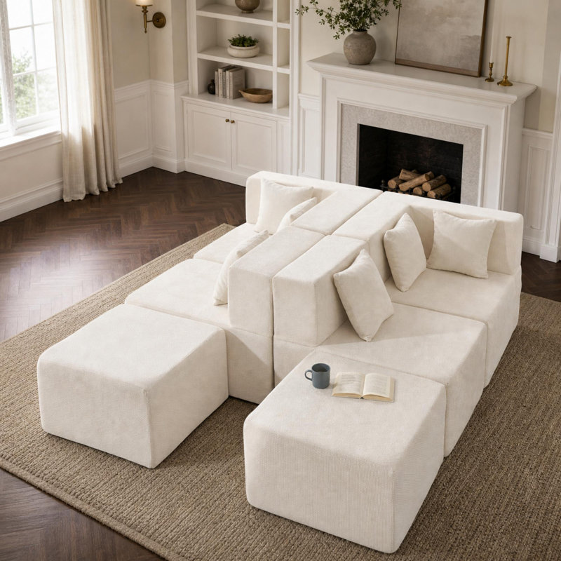 Canapé modulaire en forme de U avec 2 repose-pieds en forme de U Modern Minimalist Cloud 129 po, aucun assemblage requis