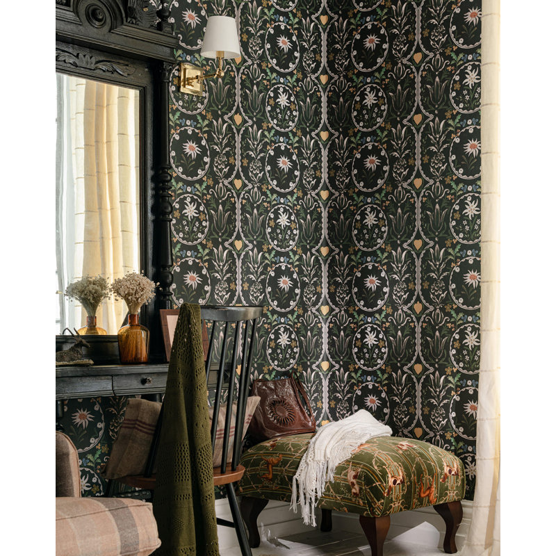 Tyrol Apres-Ski Home Floral Peel & Stick Wallpaper Roll, Green/Taupe/Yellow