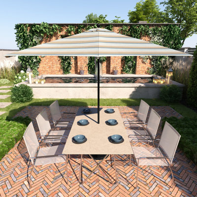 Parasol de patio commercial noir 11 pieds avec poulie à nervures en fibre de verre Sunbrella