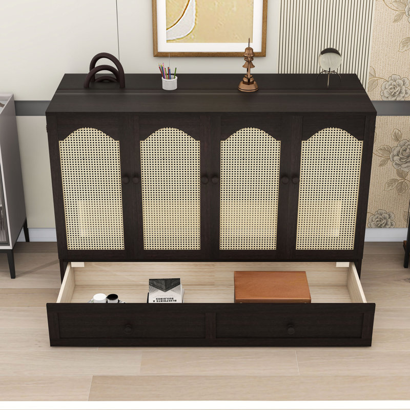 Grand lit escamotable en bois avec tiroir de rangement et ports USB, Espresso
