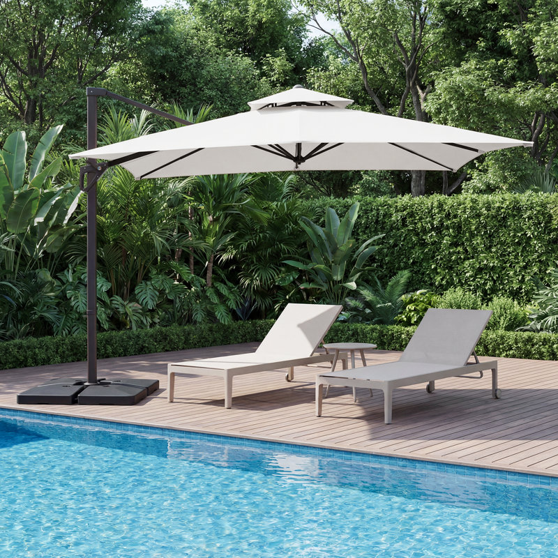 Parasol en porte-à-faux Pulk, L 120 po x P 120 po, Blanc cassé / blanc