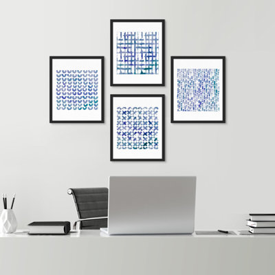 " Bathroom Decor Multicolor Watercolor Pastel Blue Polygon Patterns Abstract Shapes Geometric " 4 - Pieces