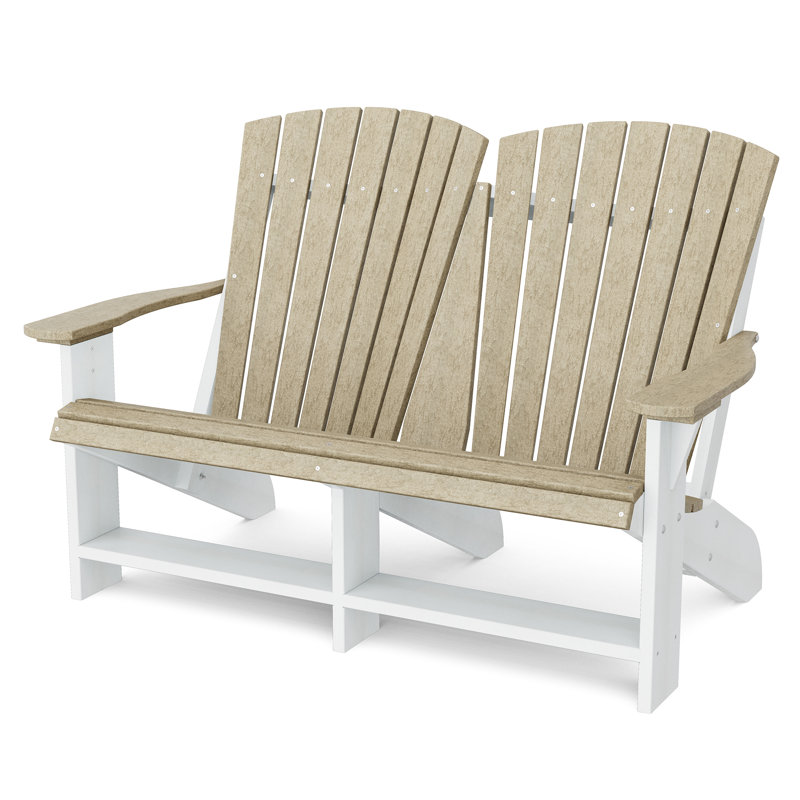 Heritage Double Adirondack Chair, Weathered Wood/White