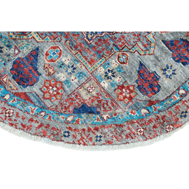 High-Quality Hand-Knotted Red And Navy Area Rug