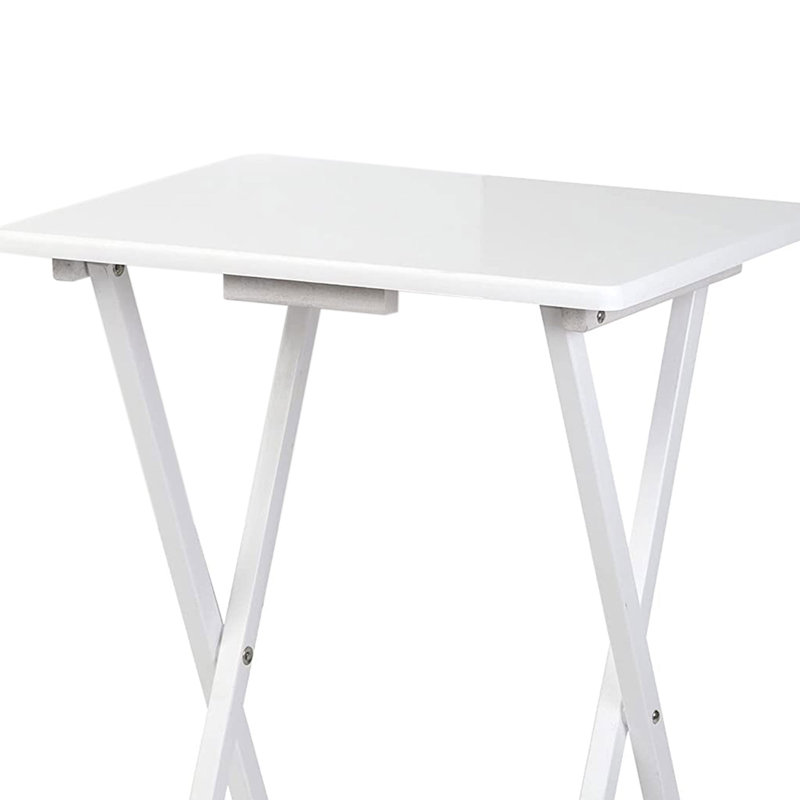 Compact White Solid Rubberwood Folding TV Tray Tables, 2-Piece Set