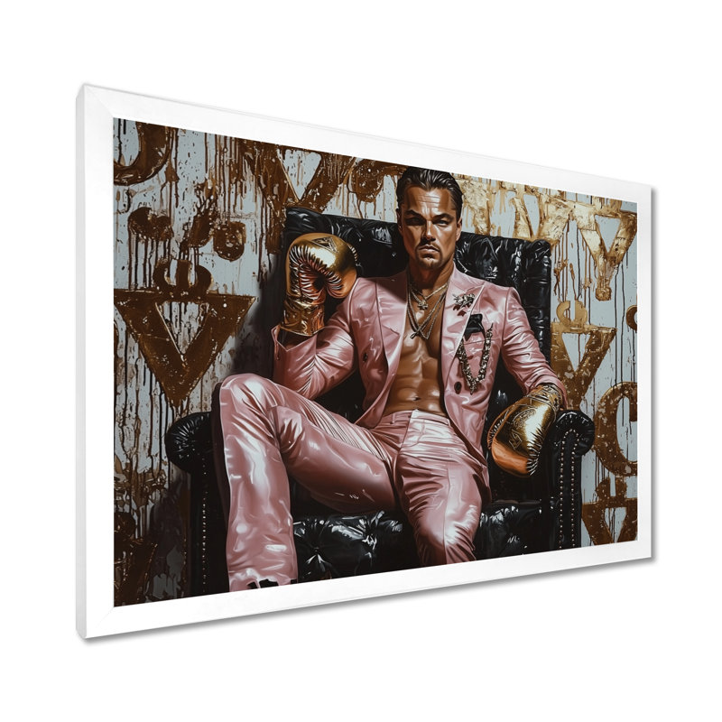 Colette - Homme, art mural, salon, Cadre simple blanc, H 16 po x l 32 po