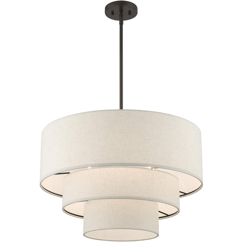 Lustre suspendu 4 lumières en nickel brossé, Blanc, Bronze anglais, Gruau