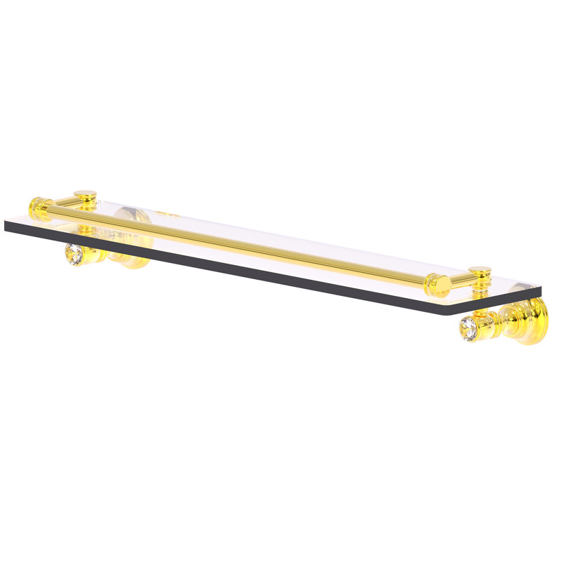 Étagère murale en verre de cristal Freyja, H 3,3 po x l 22 po x P 5,54 po, Laiton poli