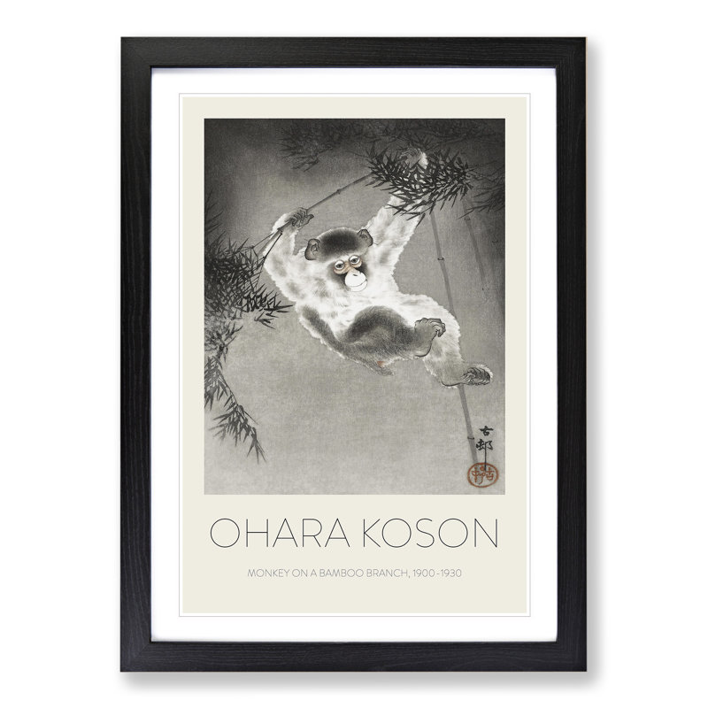 Monkey on a Bamboo Branch by Ohara Koson - Picture Frame Art Prints, 36cm H x 27cm W x 2cm D, Black