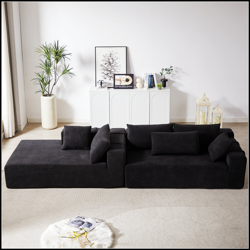 Ensemble de canapé modulaire confortable en chenille modulaire pour des espaces de vie polyvalents et un confort accru, Noir